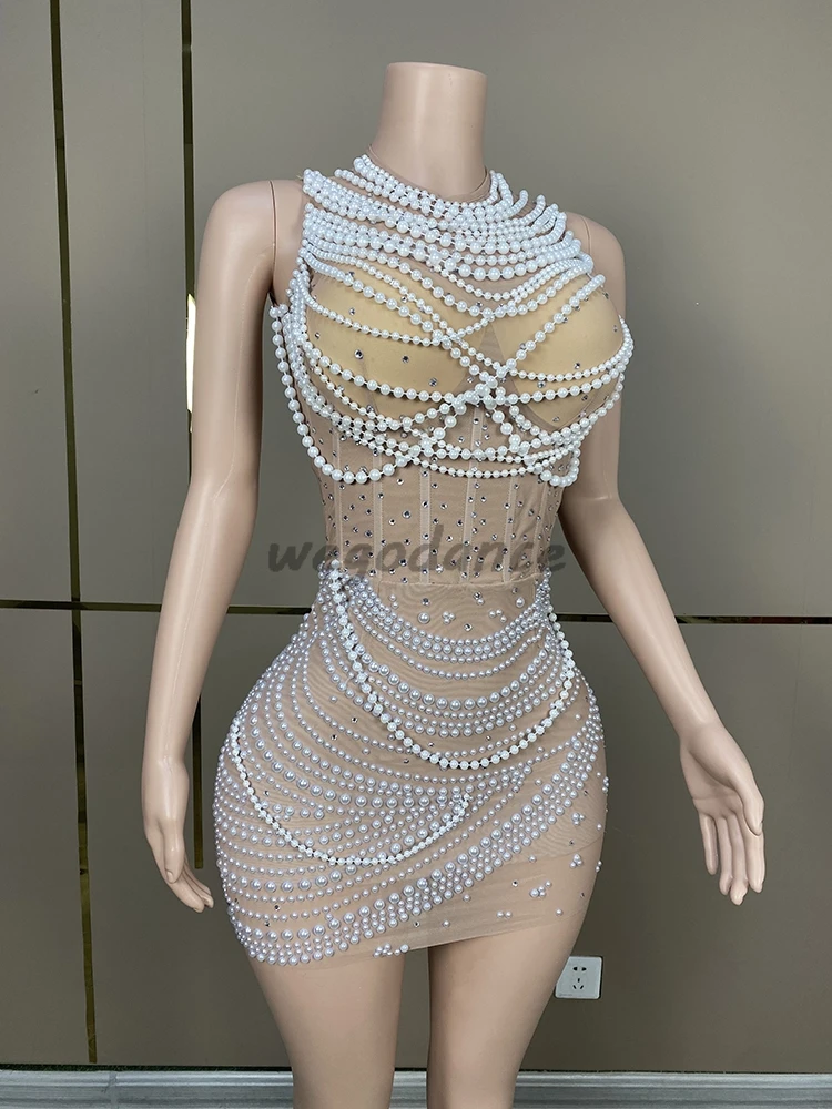 Новое сексуальное мини-платье с жемчугом для вечерней вечеринки женщин