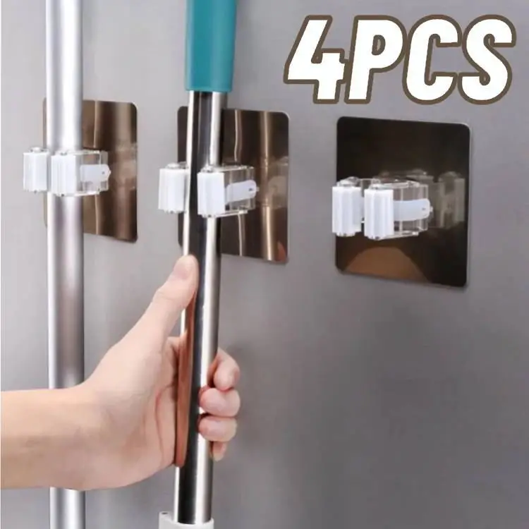 

2/4Pcs Adhesive Multi-Purpose Hooks Wall Mounted Mop Organizer Holder RackBrush Broom Hanger Hook Kitchen Bathroom Strong Hooks