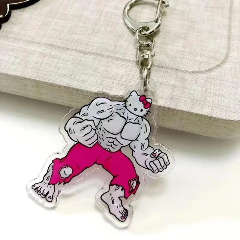 

Sanrio Kawaii Hellokitty Kuromi Beefcake Fitness Muscle Keychain Girl Heart Cute Cartoon Pompompurin Car Key Pendant Kid Gift