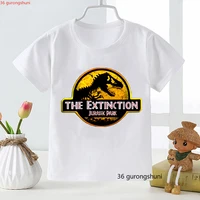 newly t shirts for boys girls jurassic park dominion tshirts kids clothes dinosaur print baby t shirts white tops wholesale