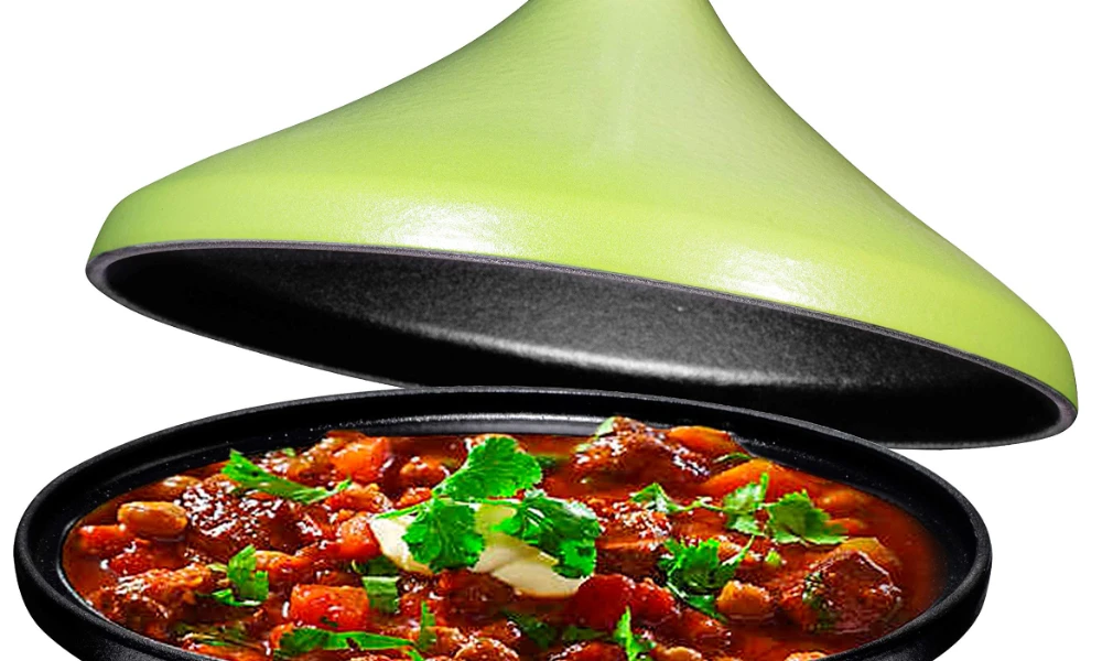 

Matte Green Cast Iron Moroccan Tagine 4-Quart Cooking Pot With Silver