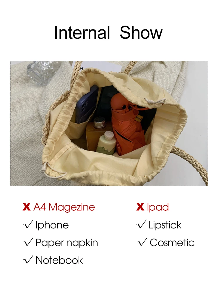 Casual Straw Woven Women's Shoulder Bag Large Capacity Wicker Knitted Handbags Female Bohemian Summer Beach Shopper Tote Purse