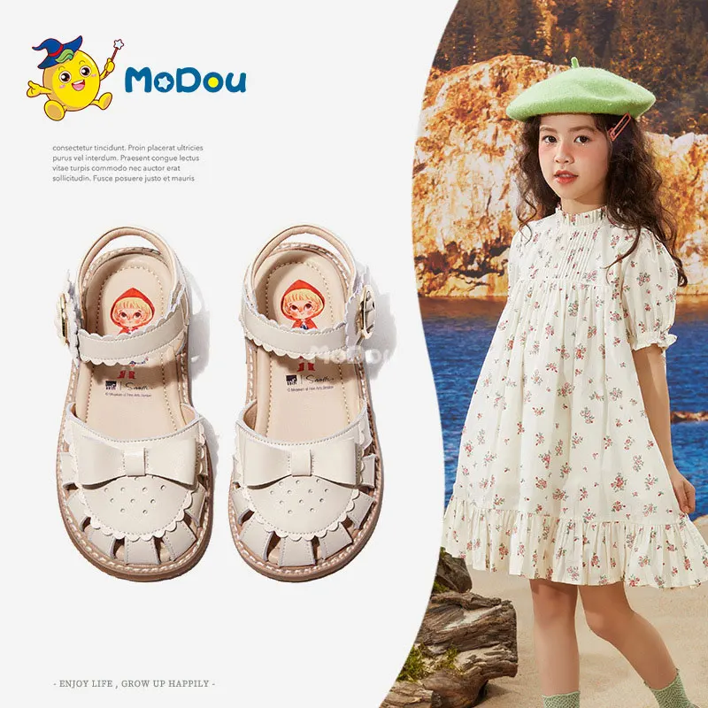 

Сандалии на липучке Mo Dou, мягкие Нескользящие сандалии из ультрафибры, дышащие, с ручной вставкой, на каблуке, лето 2022