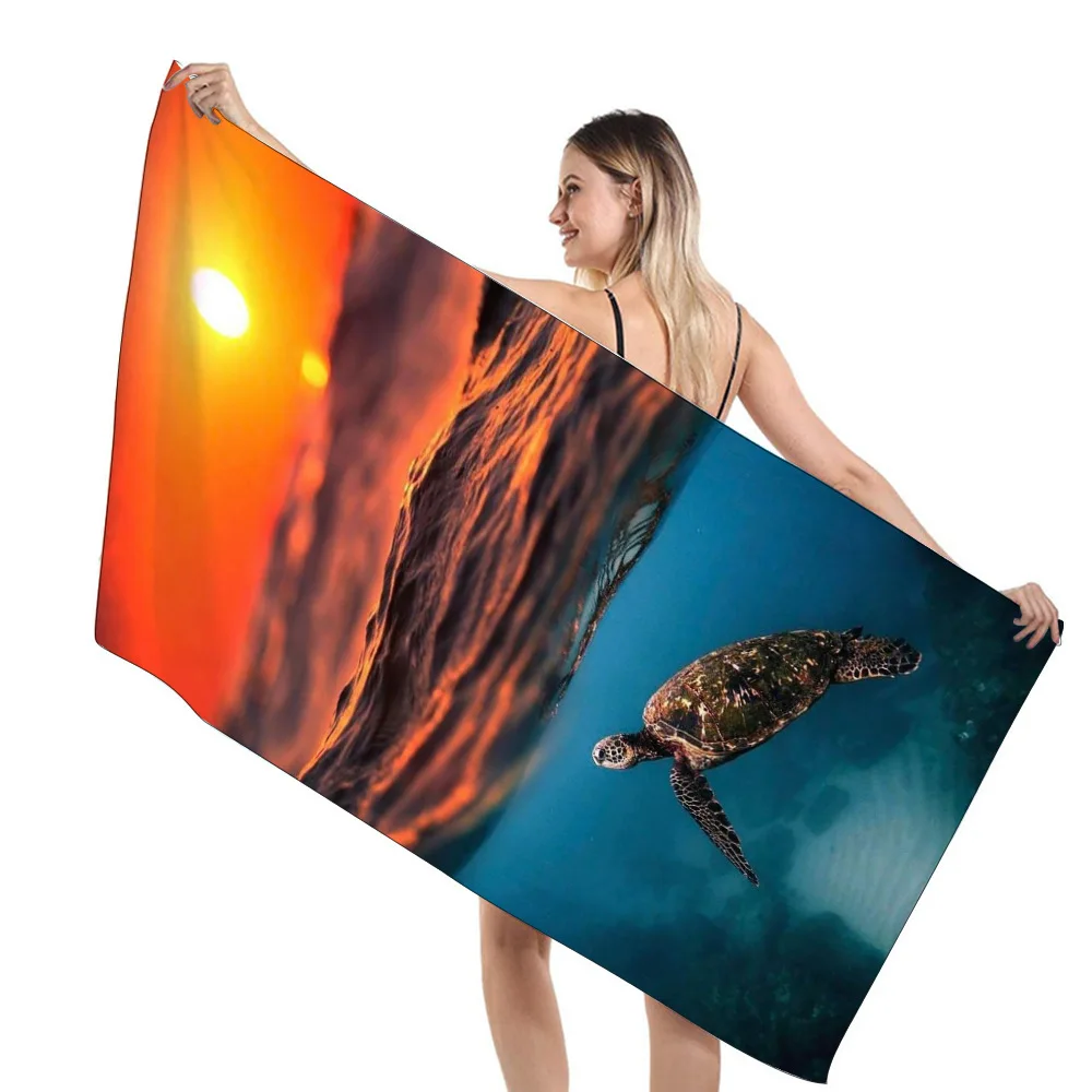 

Cute Cartoon Blue Sea Turtle Beach Towel , Lightweight Absorbent Quick Dry Sand Free Swimming Bath Towels Gifts Men Women Girls