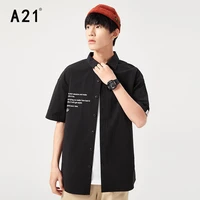 a21 summer men oversized letter printing casual shirts 2022 new male simple fashion black turn down collar short sleeves shirts