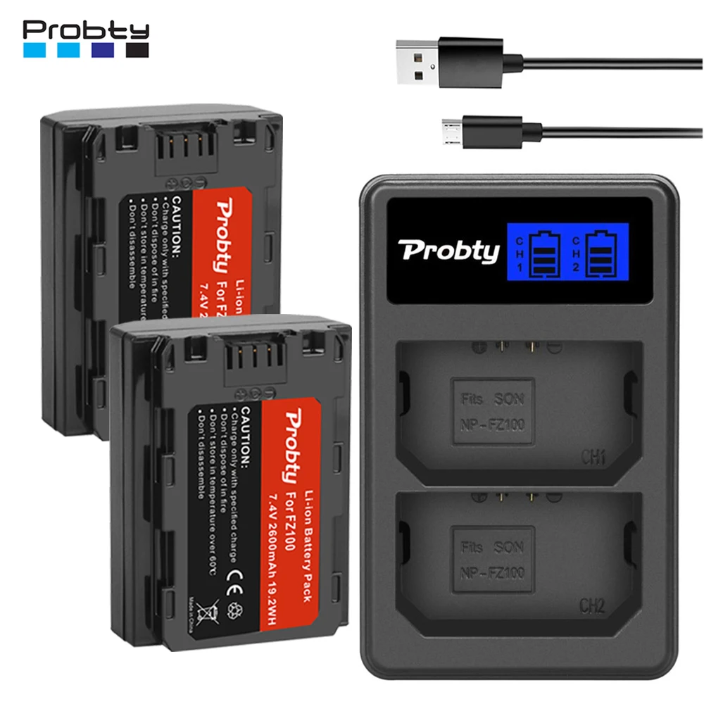 Аккумулятор NP-FZ100 NP FZ100 NPFZ100 2600 мАч + зарядное устройство с двумя USB и ЖК-дисплеем для камер Sony Alpha A7III A7R III A9 Alpha 9 A7R3 A6600