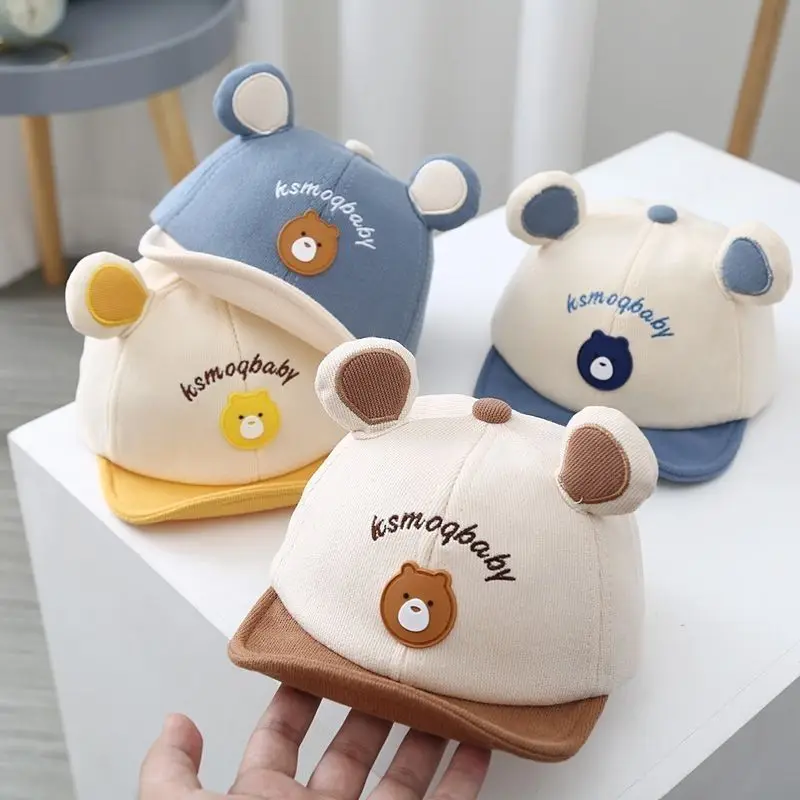 Весенне-осенняя вельветовая детская шапка корейская бейсболка с милым медведем