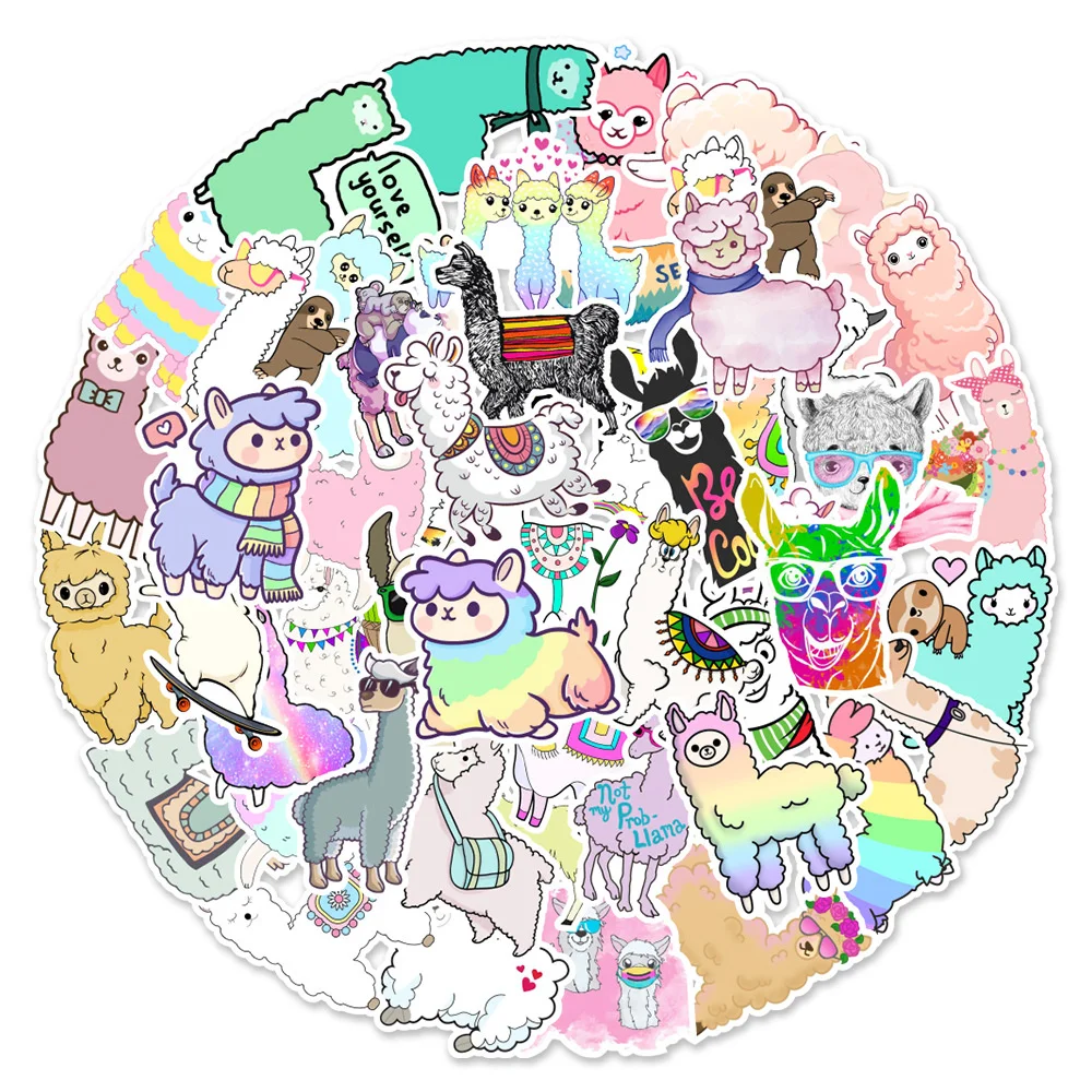 

10/30/50PCS Cute Cartoon Animal Alpaca 2 Notebook Suitcase Water Cup Graffiti Decoration Sticker PersonalizedSkateboardWholesale