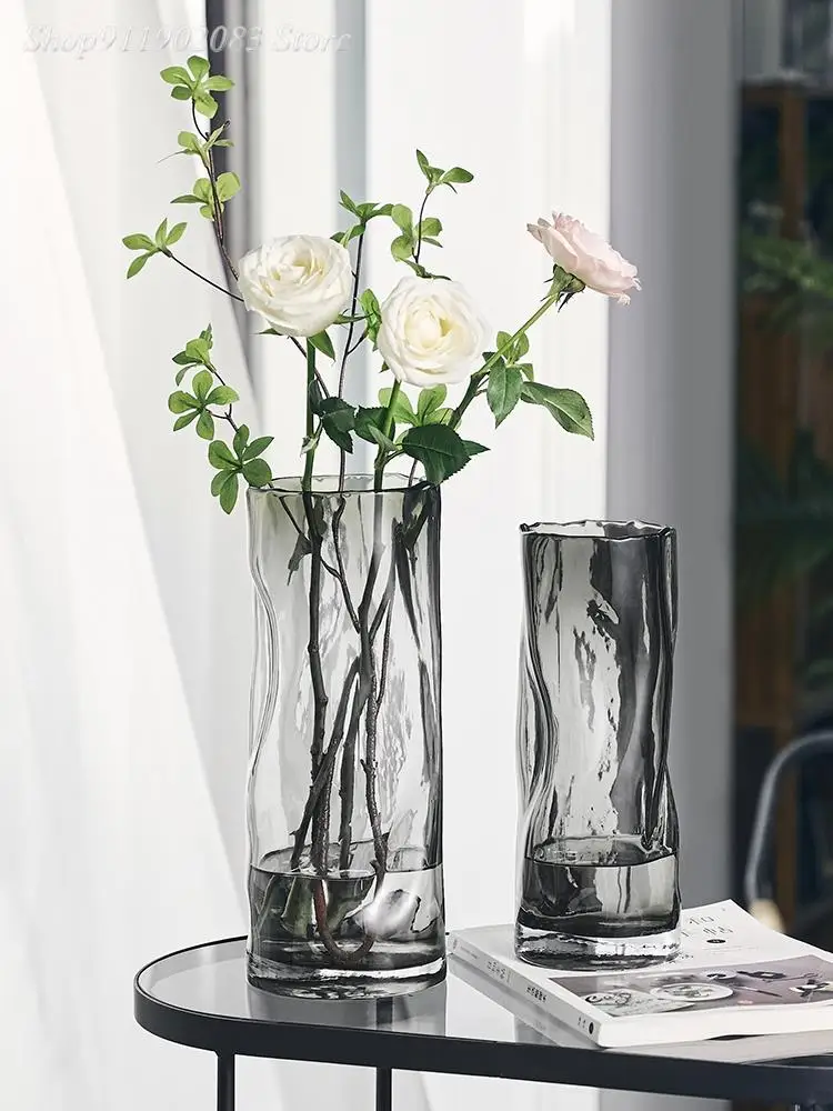 

Creativity Glass Vase Transparent Fold Lines Cylindrical Hydroponic Flower Arrangement Accessories Home Decoration Flower Vase