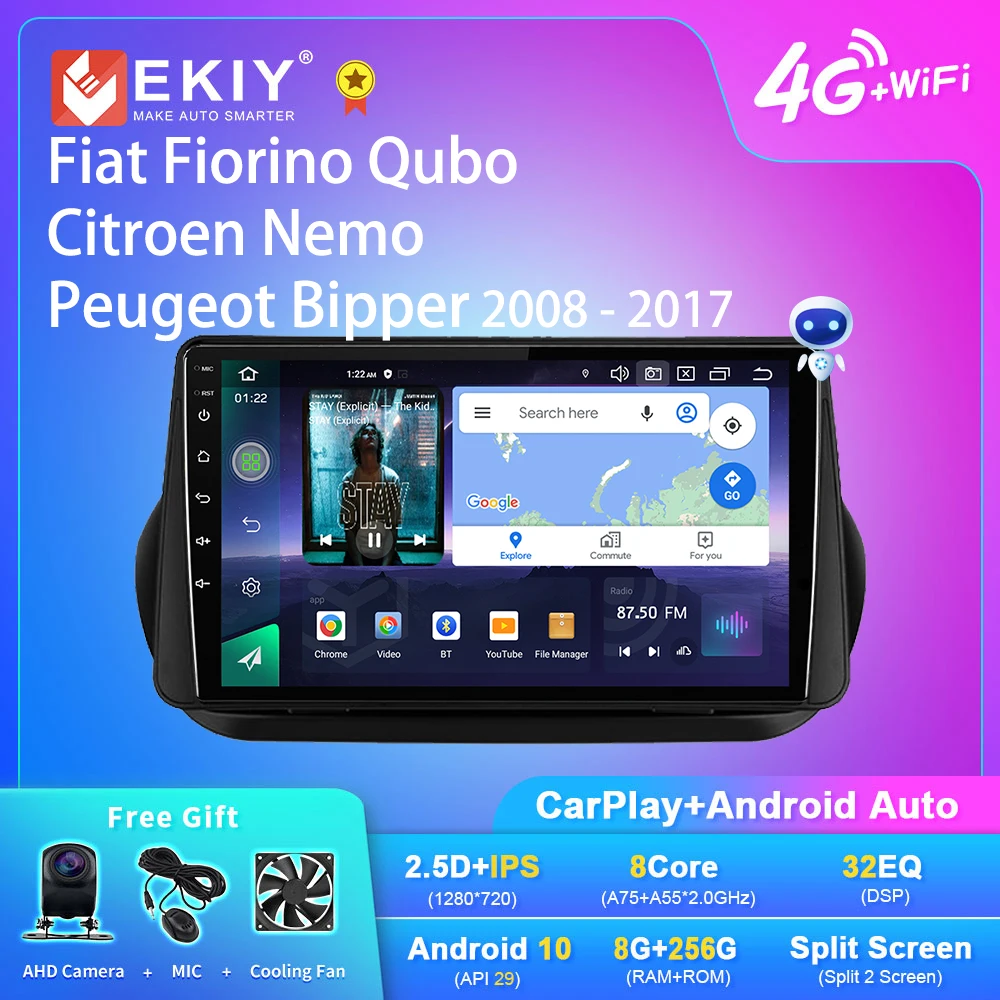 Автомагнитола EKIY Q7 на Android для Fiat Fiorino Qubo Citroen Nemo Peugeot Bipper 2008 - 2017 стерео