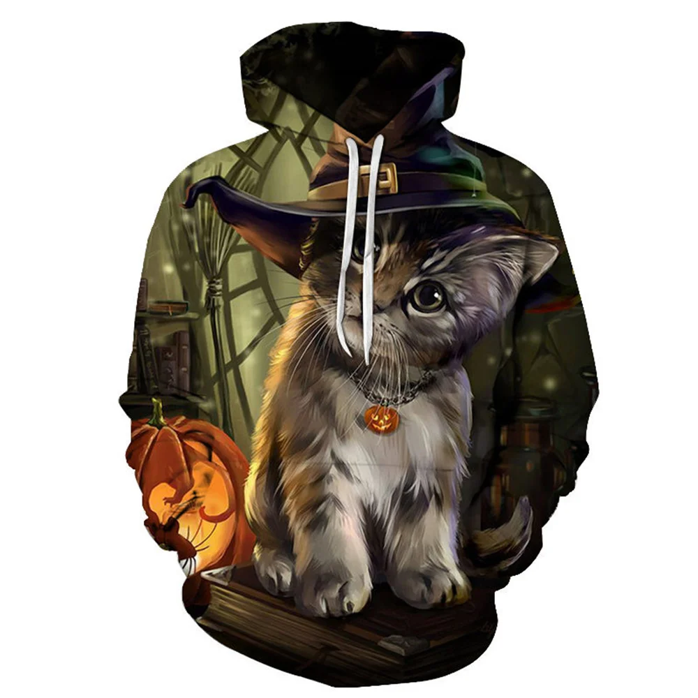 

Толстовка мужская с длинным рукавом, модная крутая повседневная кофта с 3d Цифровым принтом, пуловер с капюшоном, одежда с принтом кота, осен...
