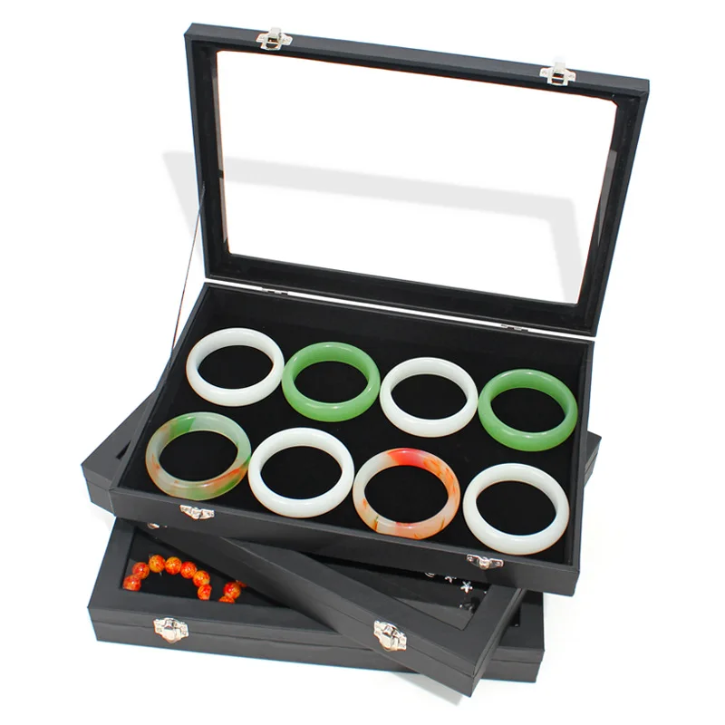 Fashion Velvet Jewelry Box With Cover Glass Flip Jewelry Box Ring Box Bracelet Earring Storage Box Display Box Jewelry Organizer