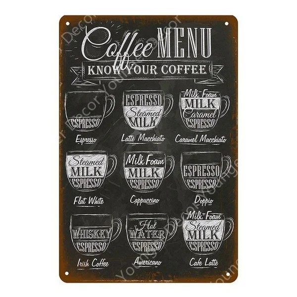 

Классические кофейные металлические жестяные знаки для напитков, чая, мокко, стандартная Наклейка на стену для бара