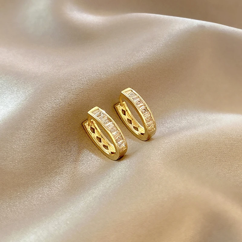 

New Trendy 14K Real Gold Plated Geometric Zircon Hoop Earrings for Women Girl Jewelry AAA Zirconia S925 Silver Needle Party Gift
