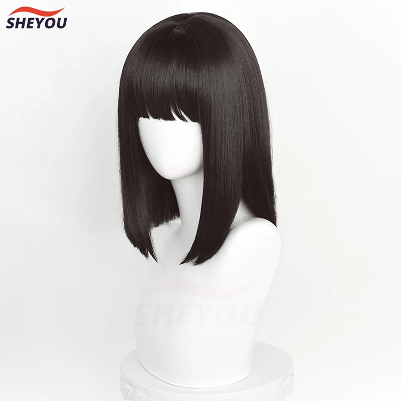 Парик для косплея Qiao Ling с коротким кликом коричневый черный прямые термостойкие
