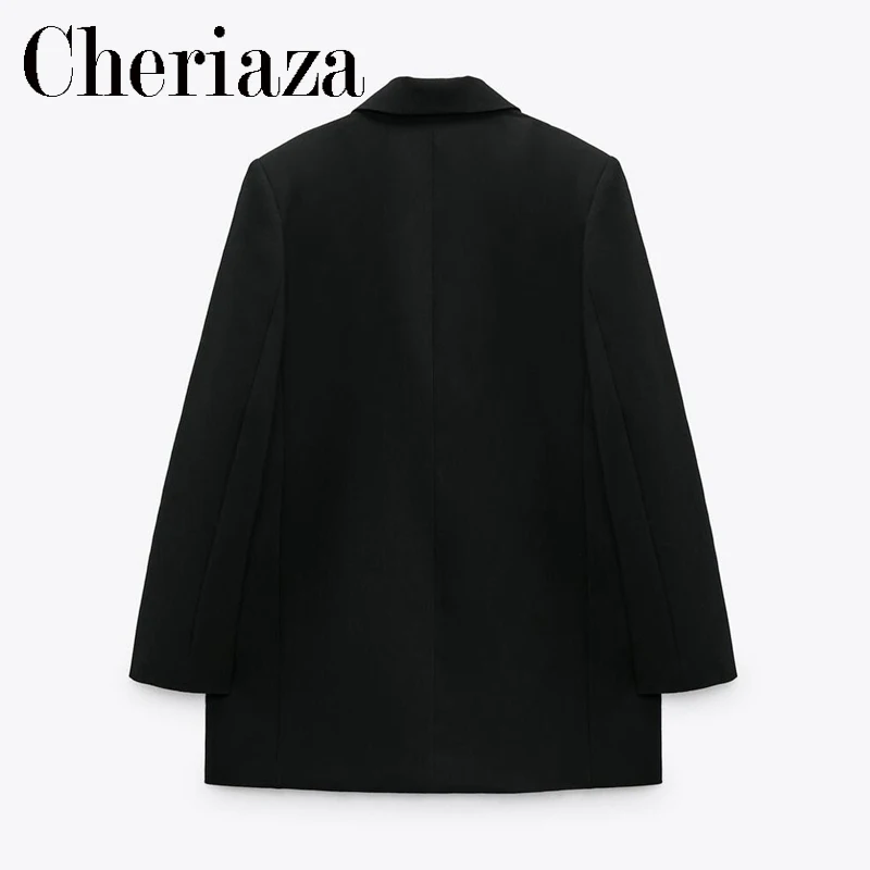 Женский офисный однобортный пиджак винтажный черный блейзер с длинным рукавом и