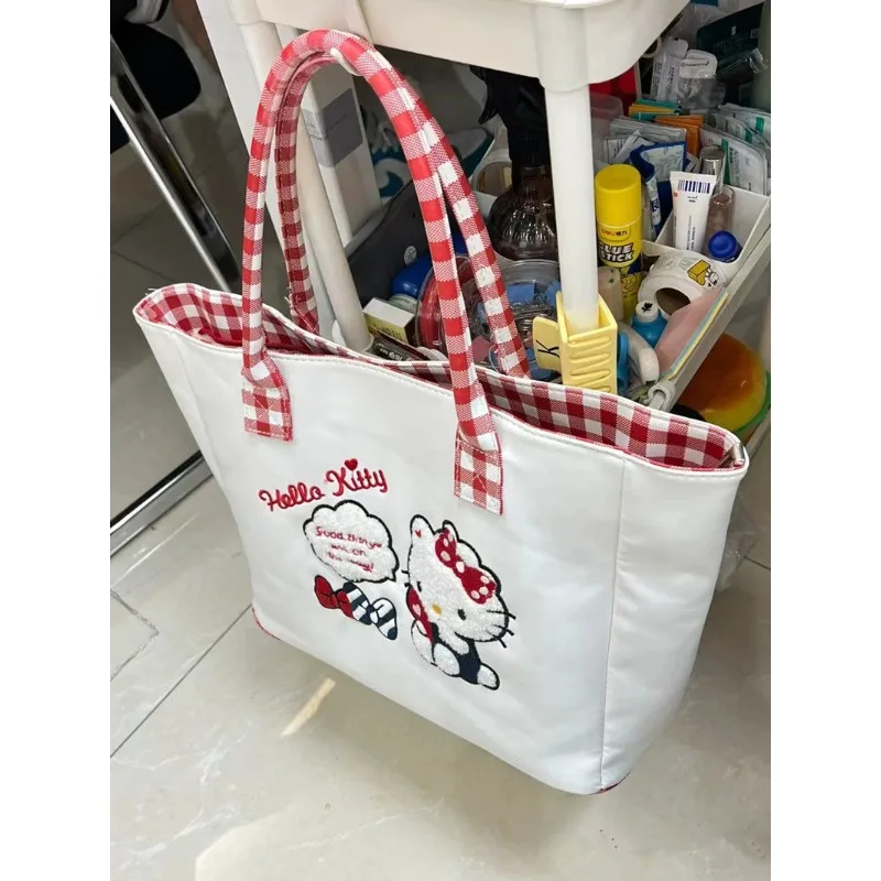

Kawaii Sanrio Anime Hello Kitty Exquisite Cute Cartoon Embroidery PU Leather One Shoulder Portable Tote Bag Gifts for Girls