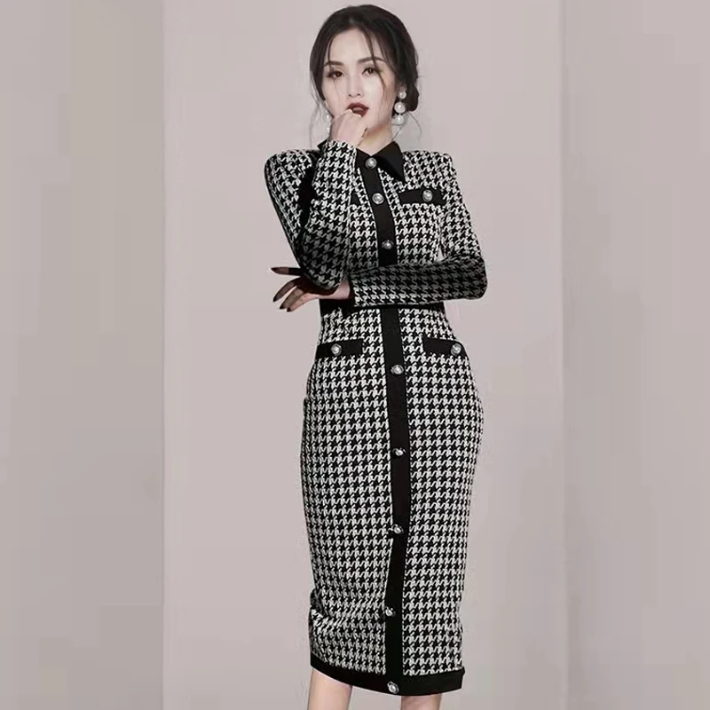 

Облегающее женское платье с запахом на бедрах, пикантное клетчатое платье Вечерние, Новинка лета 2022 в Корейском стиле, элегантная женская о...