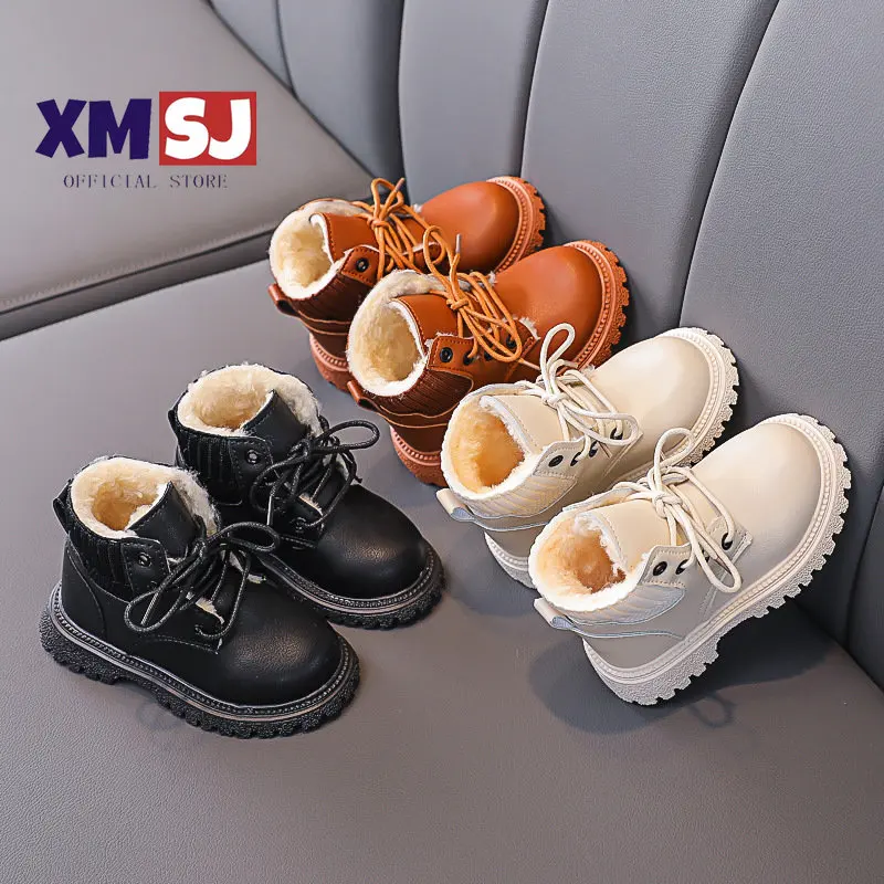 2023 Cozy Plush Lining Children Snow Boots Anti-skid Soft Bottom with A Grippy Material Baby Toddler Boys Girls Winter Shoes