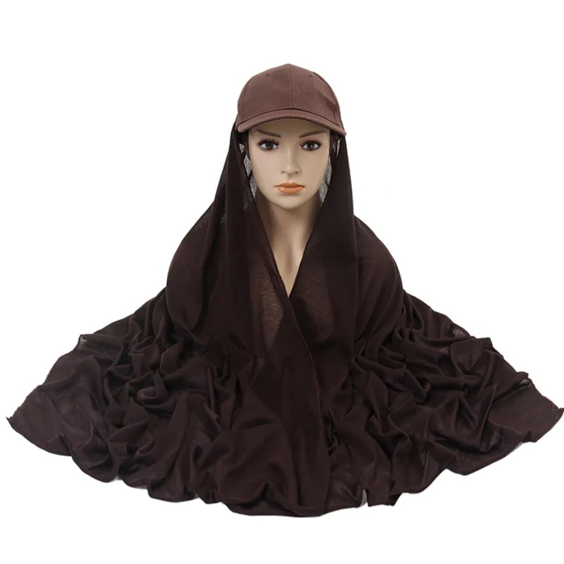 Ready to Wear Jersey Hijab with Baseball Cap Pinless Instant Hijab for Women Cotton Full Cover Hijabs Underscarf Muslim Scarves