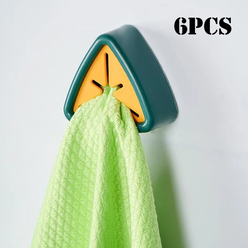 

3/6pcs Triangle Towel Storage Rack Adhesive Towel Holder Wash Cloth Clip Free Punch Wall Hanger Storage Kitchen Organizer