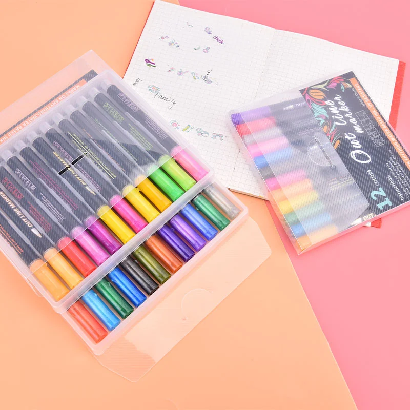 

12/24 Colors Permanent Fine Outline Point Tip Coloured Metallic Marker Pens