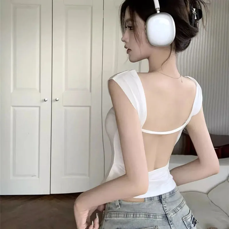 Сексуальные укороченные топы Lucyever с открытой спиной женские корейские
