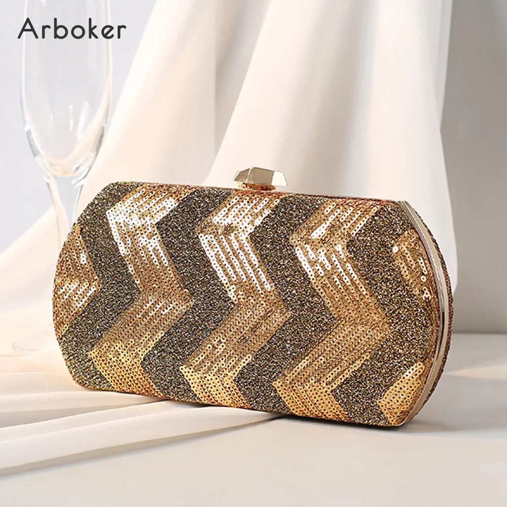 

Female Sequins Beading Evening Bags Bridal Wedding Party Handbag Ladies Shining Chain Shoulder Bag Woman Party Long Purse Clutch