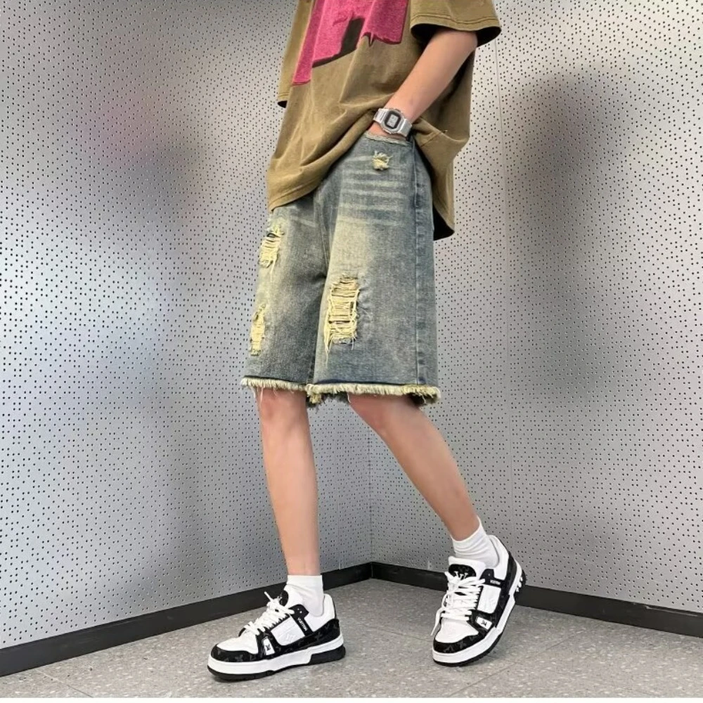 Джинсовые шорты Chaopai мужские в гонконгском стиле модные облегающие короткие