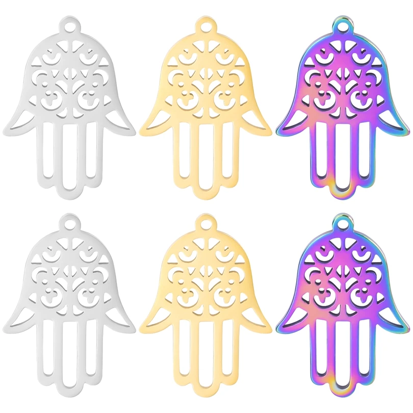 

Filigree Hasama/Fatima Hand Charms For Jewelry Making Supplies 100% Stainless Steel Charm In Bulk Three Color Handmade Pendants