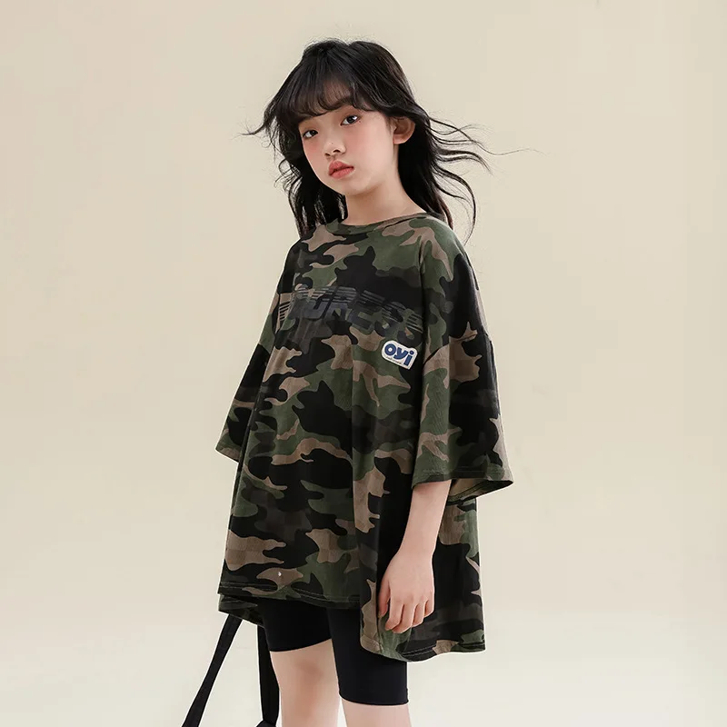 

Fashionable Teen Girls Clothes 12 Years T Shirt Summer Children's Outdoor Clothes Camouflage Print Big Girl Tops