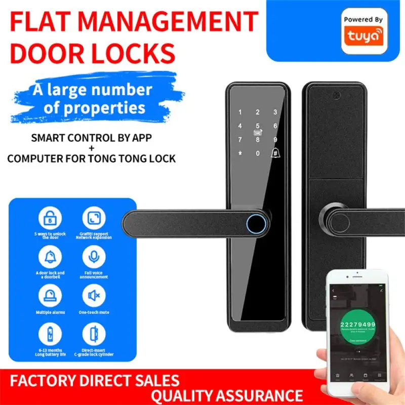 

TTLOCK/Tuya Wifi Electronic Smart Door Lock With Biometric Fingerprint / Smart Card / Password /Key Unlock/ USB Emergency Charge
