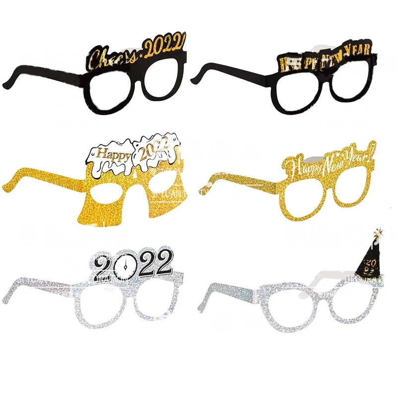

24pcs 2022 Happy New Year Glitter Paper Glasses Eve Christmas Costume Glasses