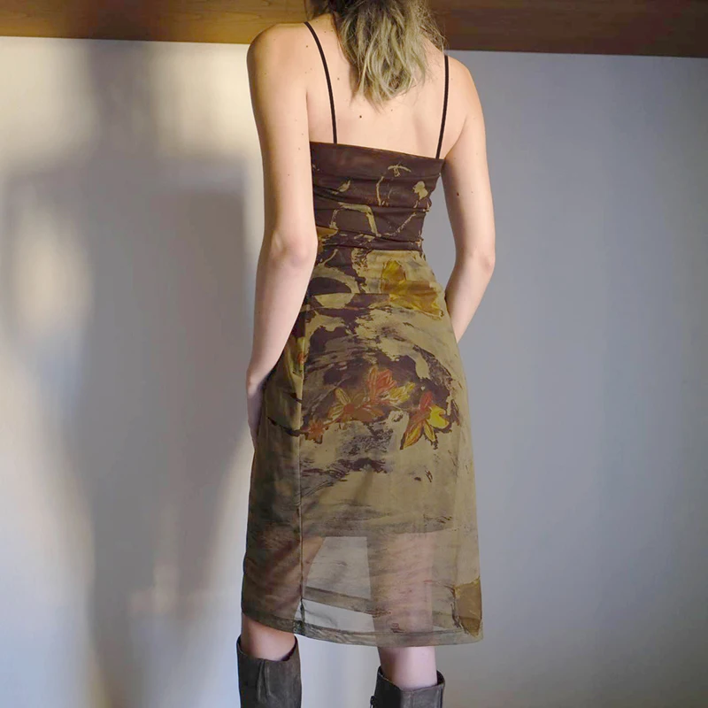 Винтажное платье-миди с цветочным принтом y2k