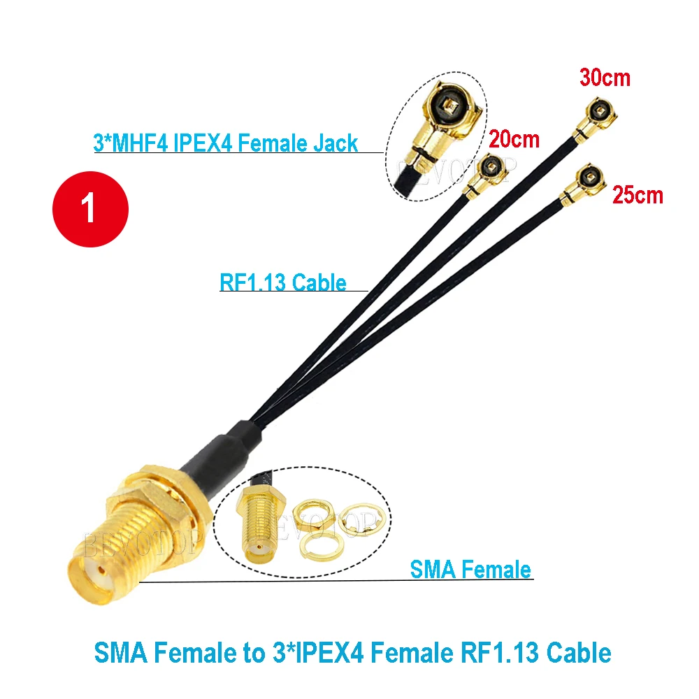 1 шт. RF1.13 Кабельный разветвитель SMA / RP-SMA мама на 3 x MHF4 IPEX4 Разъем 1–3 Адаптер Combiber 1.13