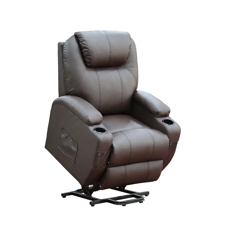 For Elderly Brown Heat And Massage Recliner Chair With Cup Holder