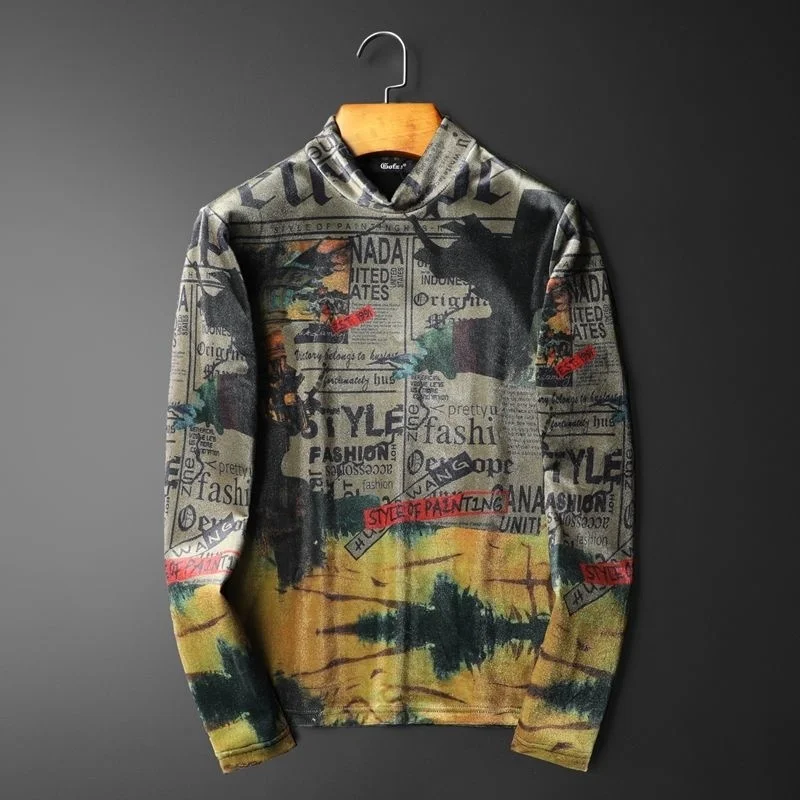 

Футболка мужская с надписью, роскошная рубашка болотного цвета, в винтажном стиле, бархатная, цвет хаки, 2023