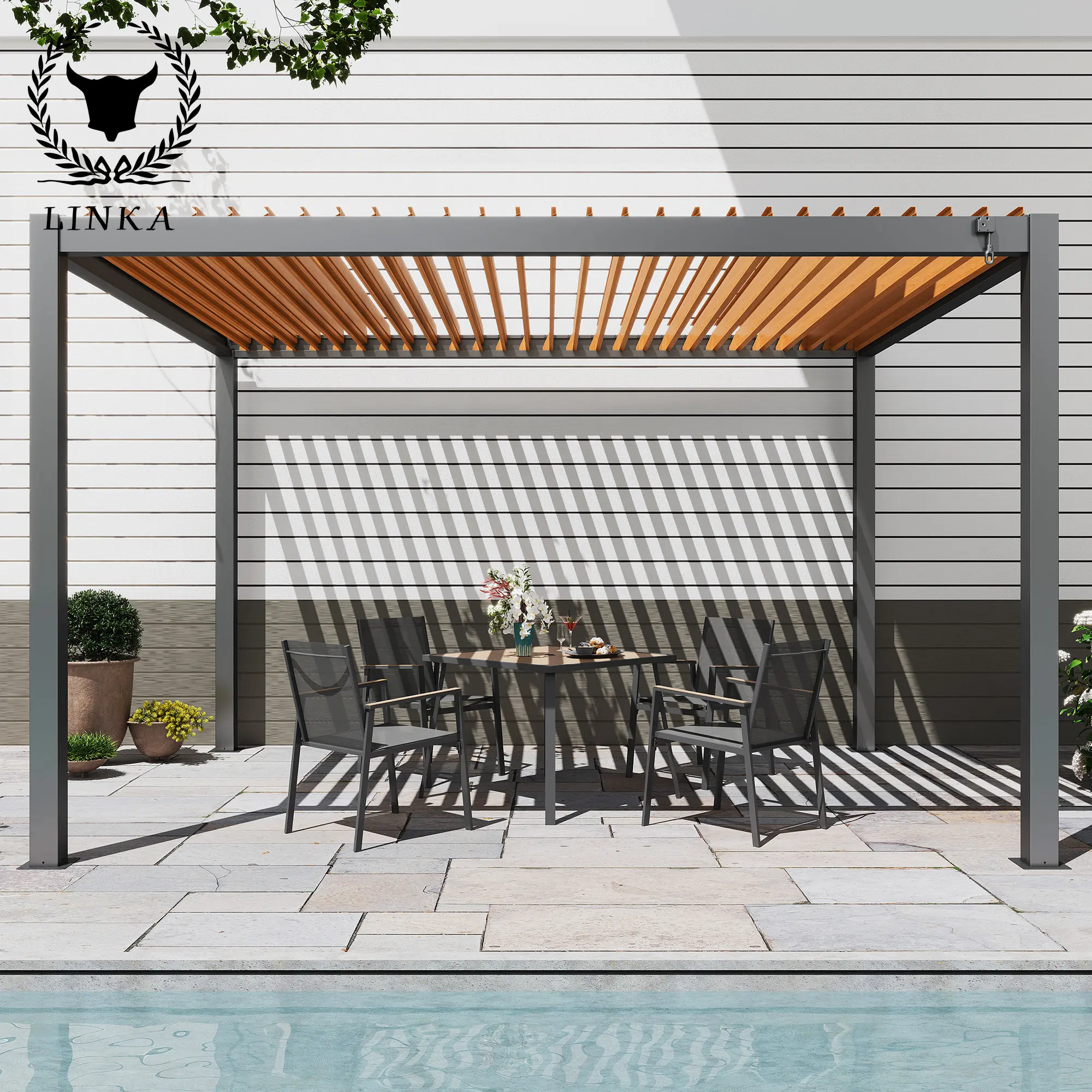 

Outdoor Louvered Pergola 10'x13' with Gutter, Well Engineered Waterproof Aluminum Gazebo Kit with Adjustable Roof for Patio