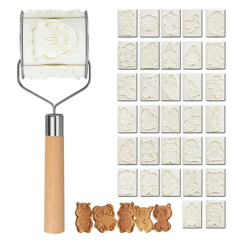 

32pcs Pastry Cutter Embossing Rolling Pin Animal Cookie Cutter Set DIY Roller Biscuit Carved Mold Pastry Baking Tools