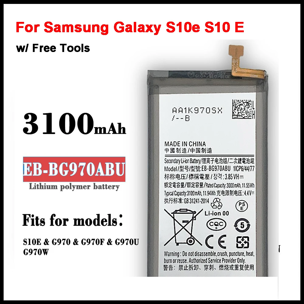 

EB-BG970ABU аккумулятор для Samsung Galaxy S10e S10 E SM-G970F DS SM-G970F SM-G970U, G9700, 100% мА/ч, 3100 SM-G970W