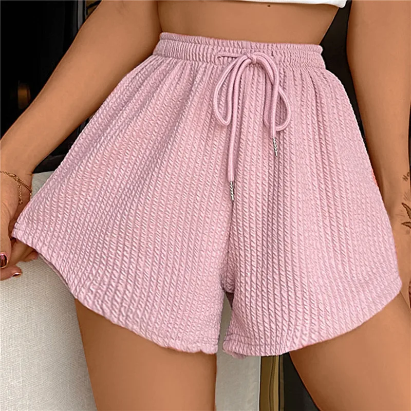 Women Summer Shorts High Elastic Lace Up Drawstring Wide Leg Sweat Short Fitness Running Shorts Loose Casual Sports Pants Female