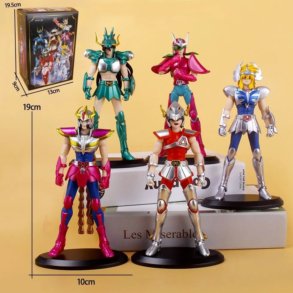 

5pcs Saint Seiya Anime Figure Phoenix Ikki Hyoga Seiya Shiryu Standing Action Figurine 19cm Kids Toys Pvc Model Collection Decor