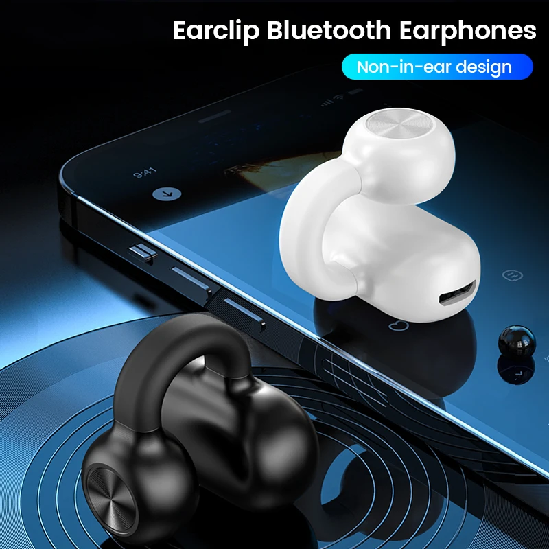 

Single Ear Clip Wireless Headphones Bluetooth 5.3 Business Sports Earphones Noise Reduction Hands Free Headsets With Mic Earbuds