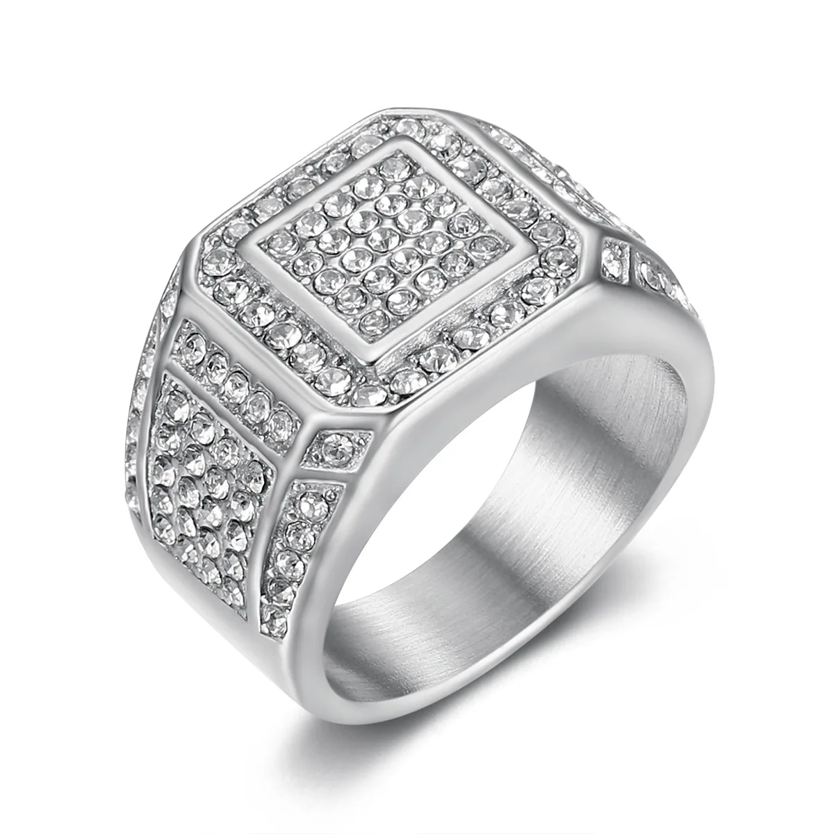 Besiko мужское квадратное кольцо с полным цирконом из нержавеющей стали кольца в