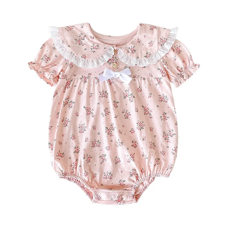 

New Born Baby Items Baby Girl Clothes Baby Clothes Summer Fashion Cotton Floral Print Sailor Collar Bodysuit Newborn Clothes