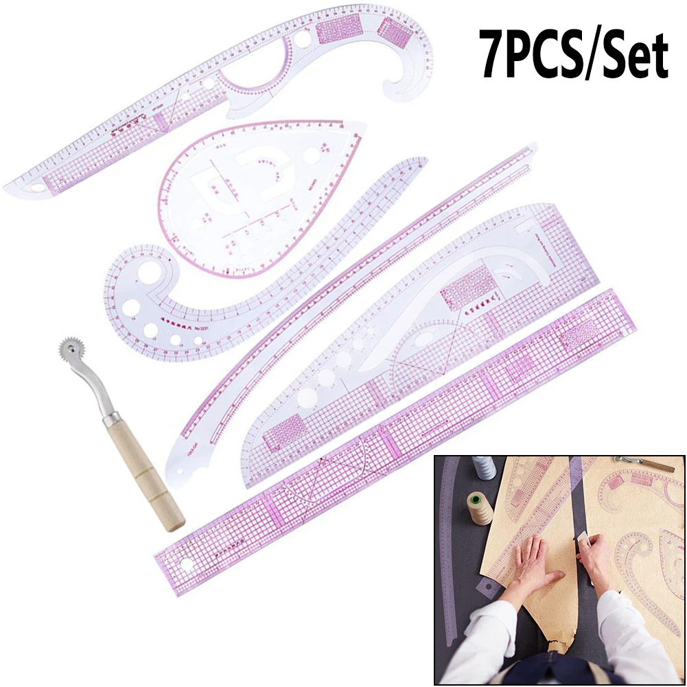 

7PCS Multifunction French Curve Sewing Ruler For DIY Pattern Dressmaking Tailor Measure Plastic Ruler For Home Sewing Drawing