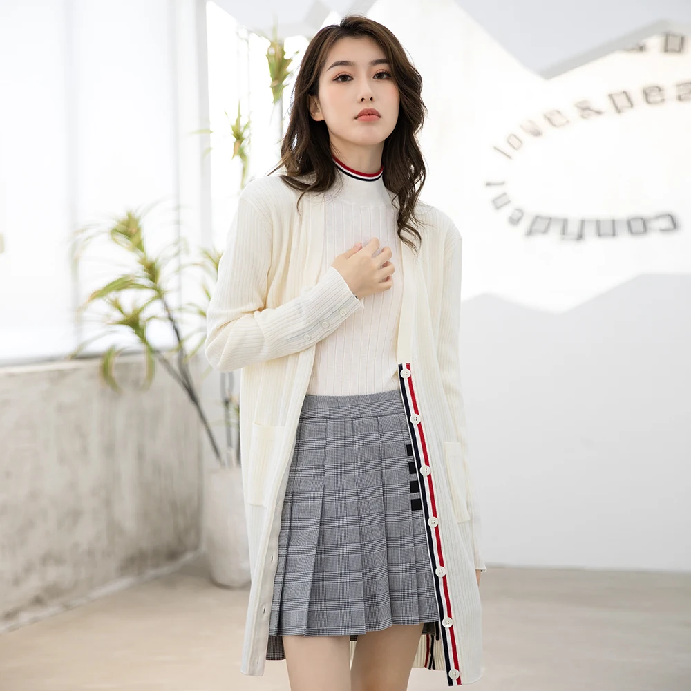 Женский однобортный длинный вязаный кардиган из 100% шерсти с V-образным вырезом и