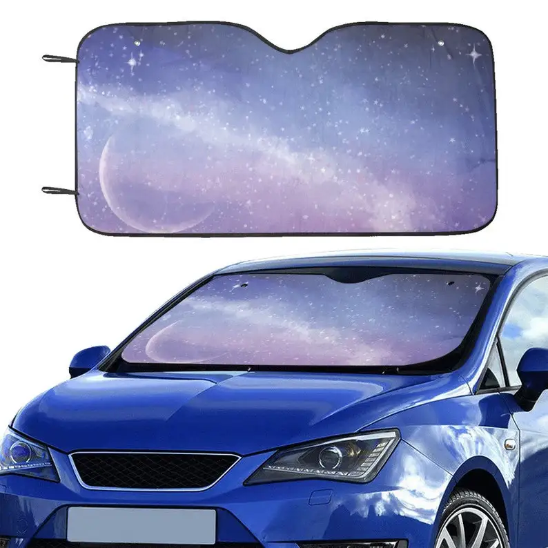 

Pastel Purple Watercolor Moon Starry Car Sunshade for Windshield Anime Sky Window Sun Blocker Car Accessories Auto Decor Screen