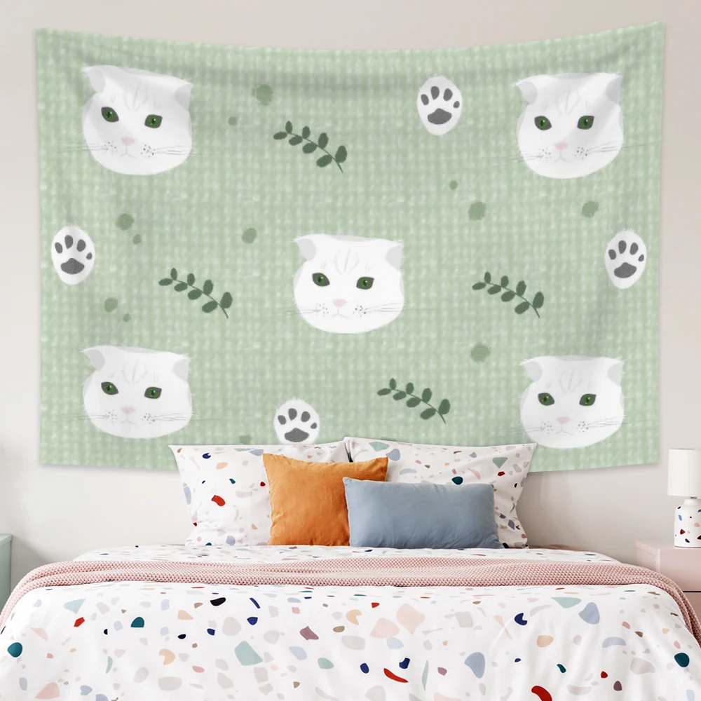 

Cartoon cute cat pattern print tapestry wall hanging wall art tapestry living room bedroom room decoration Moda
