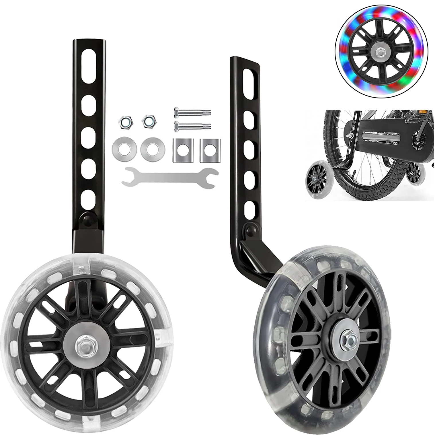 Bike Training Wheels Mute Flash Wheels with Adjustable Bicyc